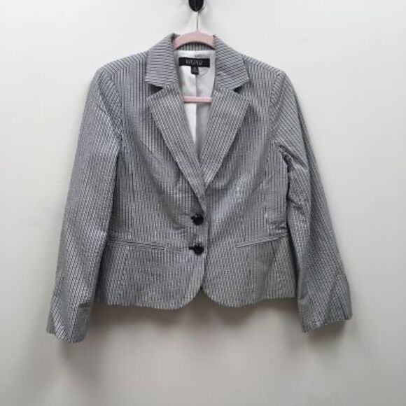 Kasper Jackets & Blazers - Kasper Womens Suit Blazer Black White Stripe Stretch Pocket Short Notch Lapel 10